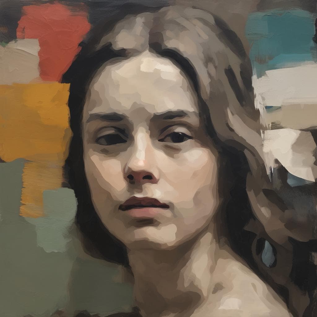 Ρεαλιστικό πορτρέτο γυναίκας με καλλιτεχνικό στυλ ανάλυσης τεχνοτροπιών.