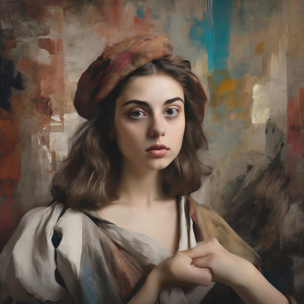 φωτογραφία νεαρής γυναίκας με καπέλο σε καλλιτεχνικό στύλ, ανάλυση τεχνοτροπιών και καλλιτεχνικών στυλ, πίνακας ζωγραφικής, σύγχρονες τεχνοτροπίες τέχνης.