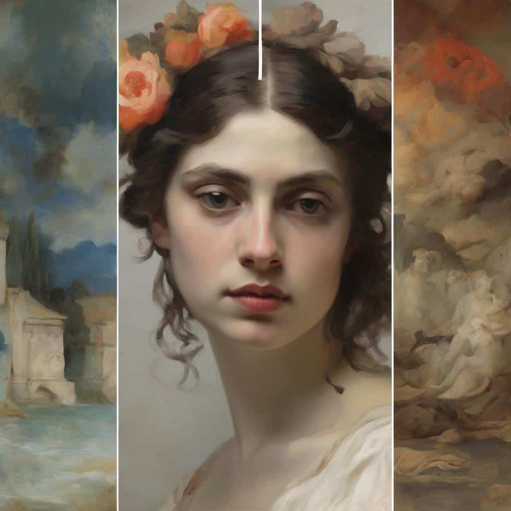Ανάλυση Τεχνοτροπιών και Καλλιτεχνικών Στυλ, πορτρέτο γυναίκας με λουλούδια, ρεαλισμός και ρετρό εφέ, σύγχρονες και κλασικές τεχνικές ζωγραφικής.